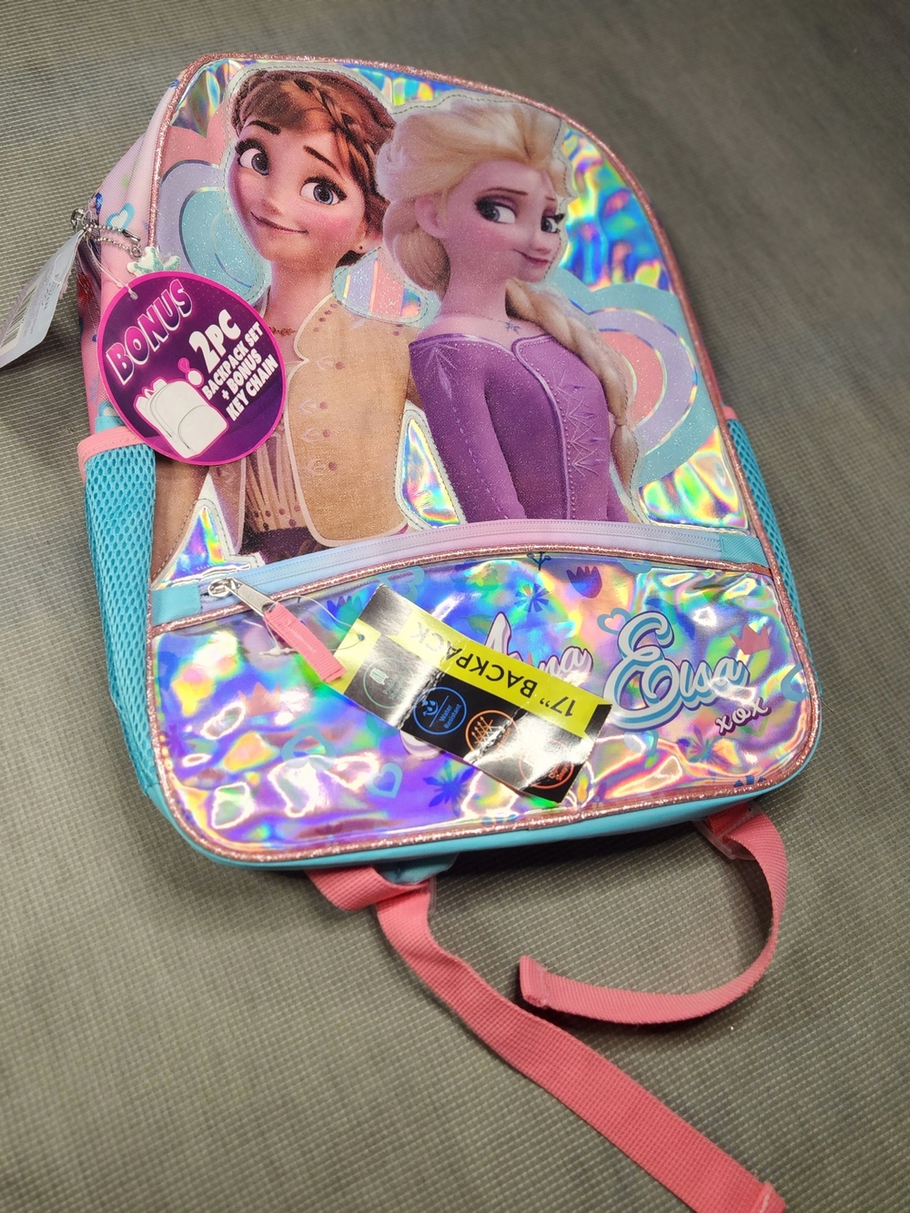 Disney Frozen 2 Anna Elsa 17 Inch Iridescent Holographic Backpack NWT School Bag